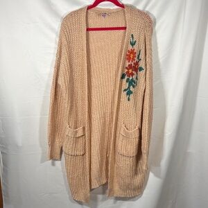 Francesca’s Collection Alya Cardigan Sweater SZ L Tan Floral Embroided